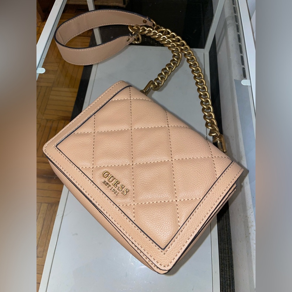 Guess Tan Quilted Bag with Chain Strap